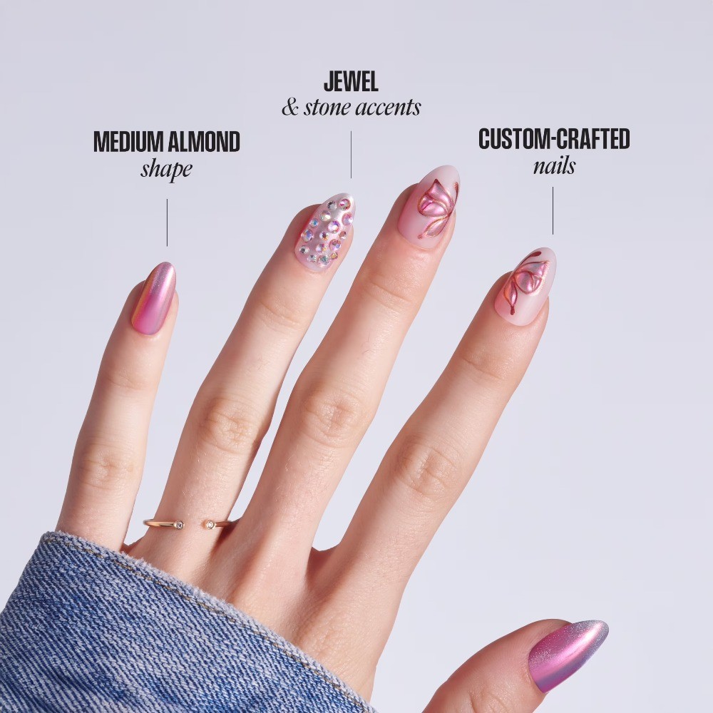 Kiss Luxe Press On Nails Almond, ‘Rose Knot’, Pink, Medium, 32 Count