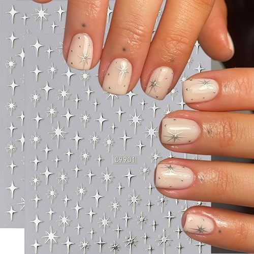 12pcs Star Nail Art Stickers Decals 3D Silver Gold Black Rose Gold Style03