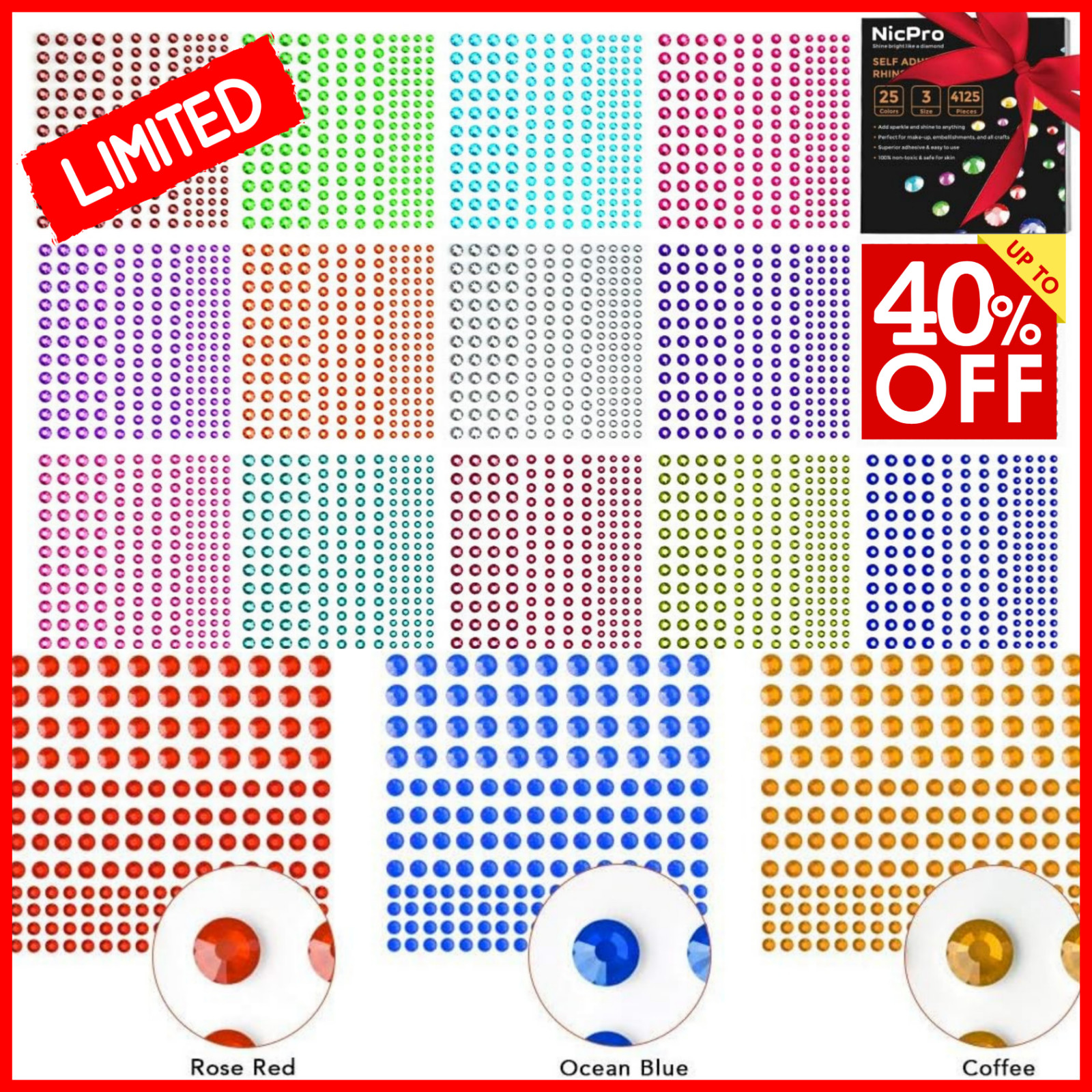 4125PCS Self Adhesive Rhinestone Stickers 25 Colors 3 Sizes Craft Face Nail USA*