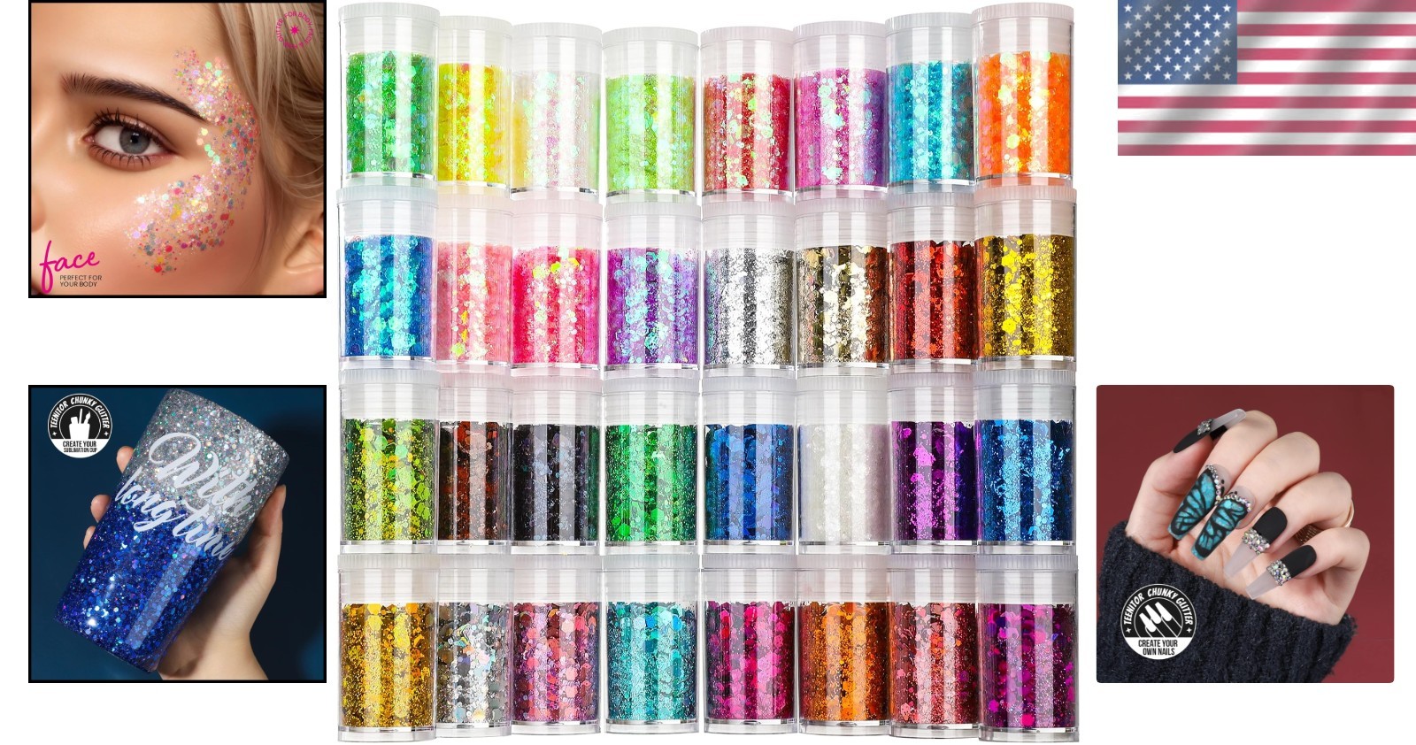 32-Pack Iridescent Glitter Flakes – Perfect for Festivals & Creative Projects