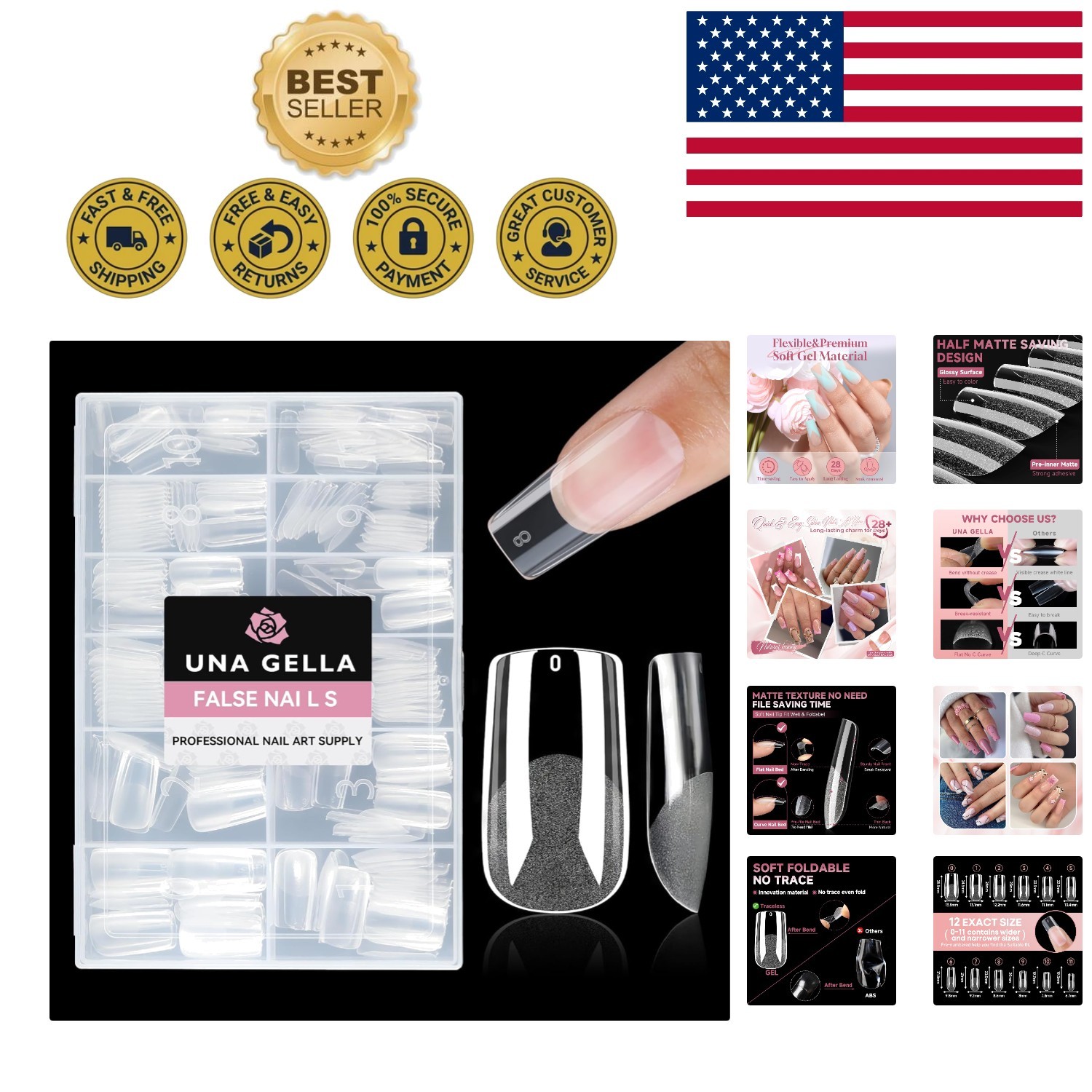 312pcs Medium Square Gel Nail Tips – Half Matte False Acrylic for Salon Quality