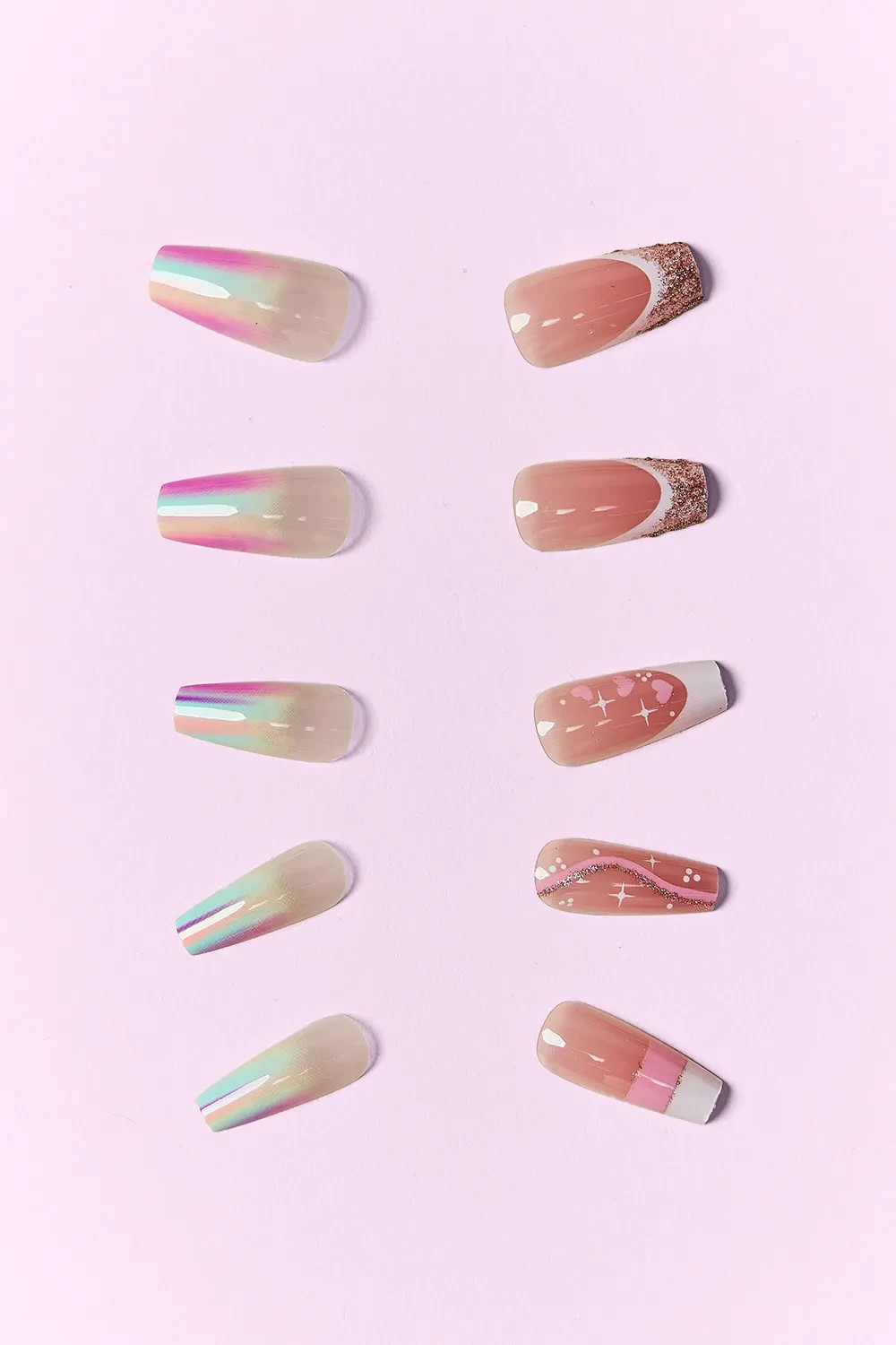 48pc Press On Nails Fake Nails Glue-On Salon Set 2 Designs Coffin/Almond