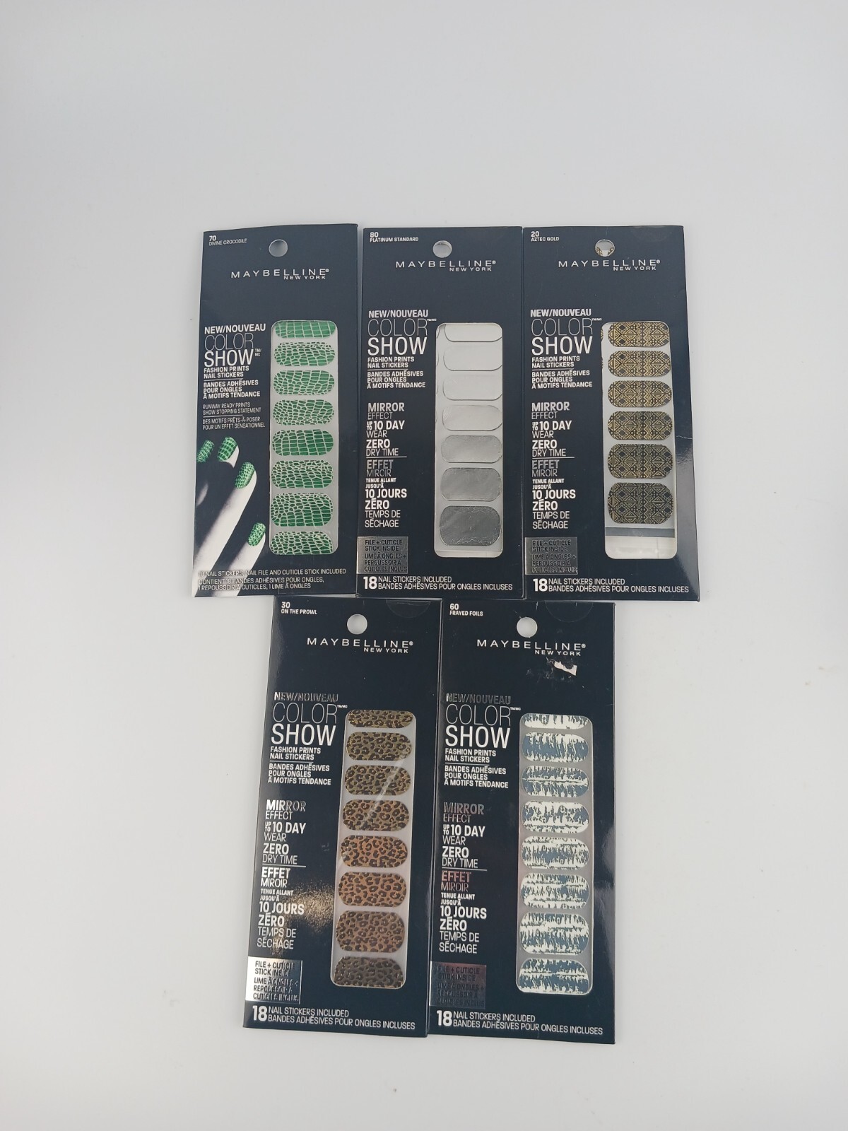 5 PACK MAYBELLINE COLOR SHOW FASHION PRINT 18 NAIL STICKERS 30,60,70,80,20