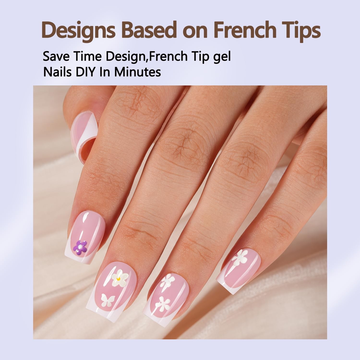Misssix French Tip Press on Nails, 150Pcs Gel Nail 16 sizes, Pink