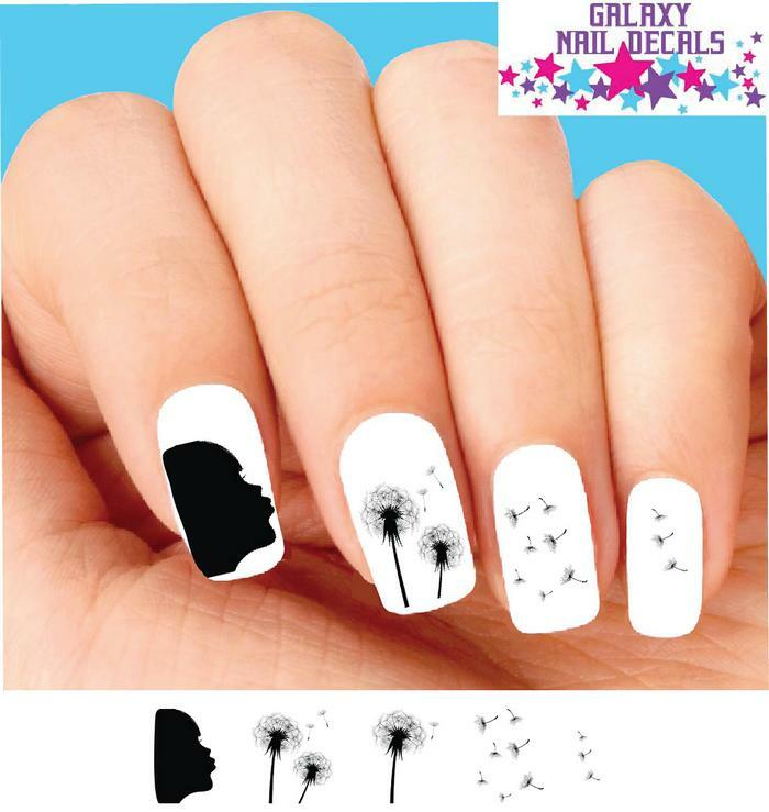Waterslide Nail Decals – Set of 20 – Girl Wishing Blowing Dandelion Silhouette