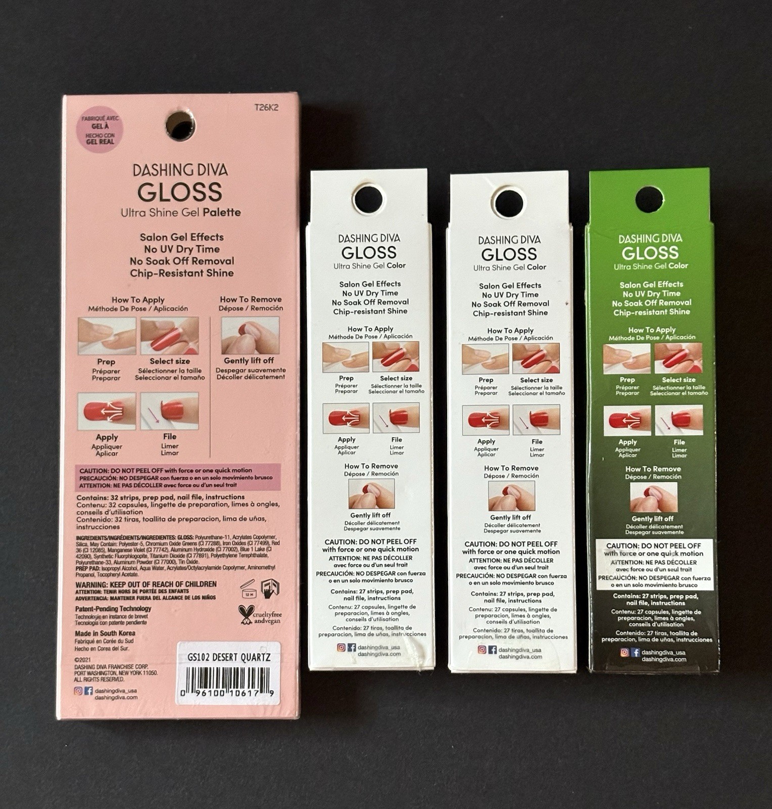 4-Packs Dashing Diva Ultra Shine Gel Nail Strips Press On Manicure Set Vegan NEW