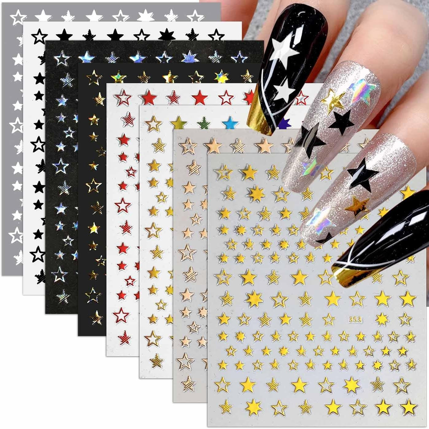 12 Sheets Star Nail Stickers,8 Colors Self-Adhesive 4Th of July Nails