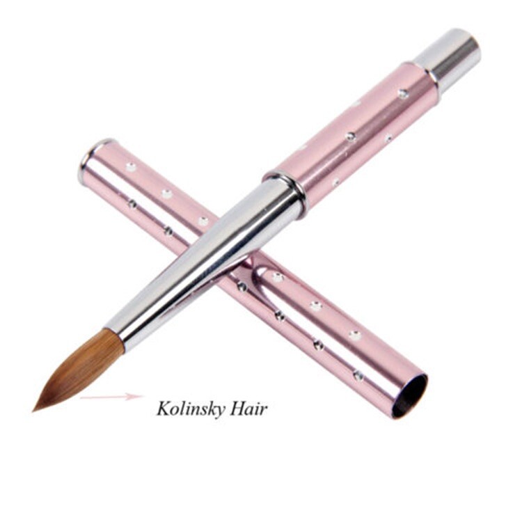 ACRYLIC NAIL BRUSH Kolinsky Sable Hair LIQUID POWDER 8 Crystal Pink Metal Handle