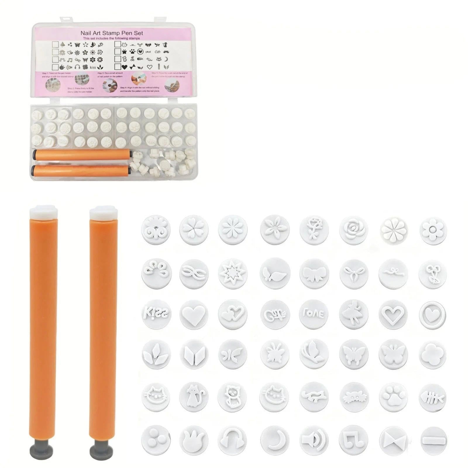 48 Pcs Nail Art Stamp Set – 2 Ergonomic Handles, 48 Floral & Animal Patterns, Po