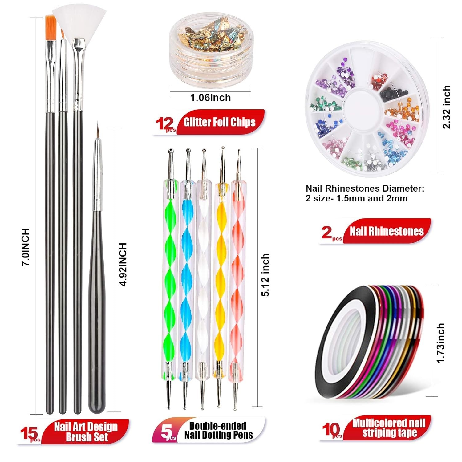 Nail Pen Designer, Stamp Nail Art Tool with 15pcs Nail Painting Brushes, Foil