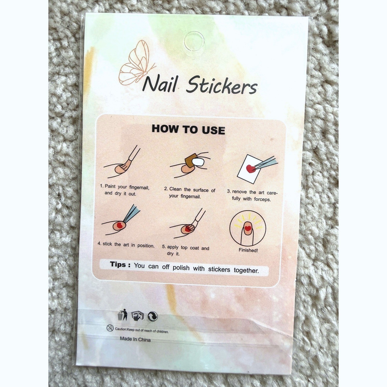 5D Nail Stickers Gradient Arched French Tip Decals Purple Pink White 6 Sheets