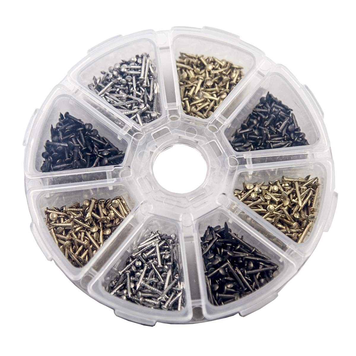 Assorted 1600 Tiny Nails – Antique Decorative Screws in Gold, Silver, Bronze