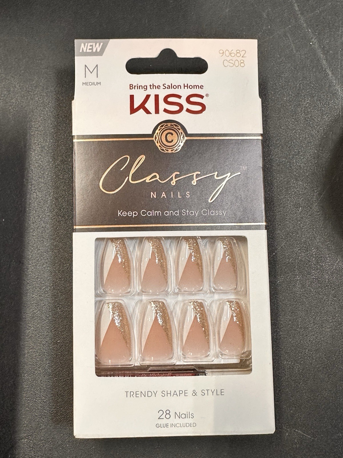 Kiss Classy Nails Shinny & Matte Med Nails Nude, White & Gold #83604/90682