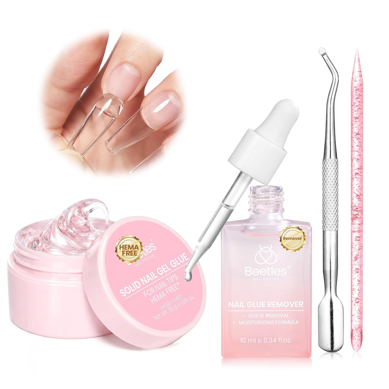 Solid Nail Glue Gel & Remover Kit for Nail Tips | Hema-Free & Tpo-Free Formula,