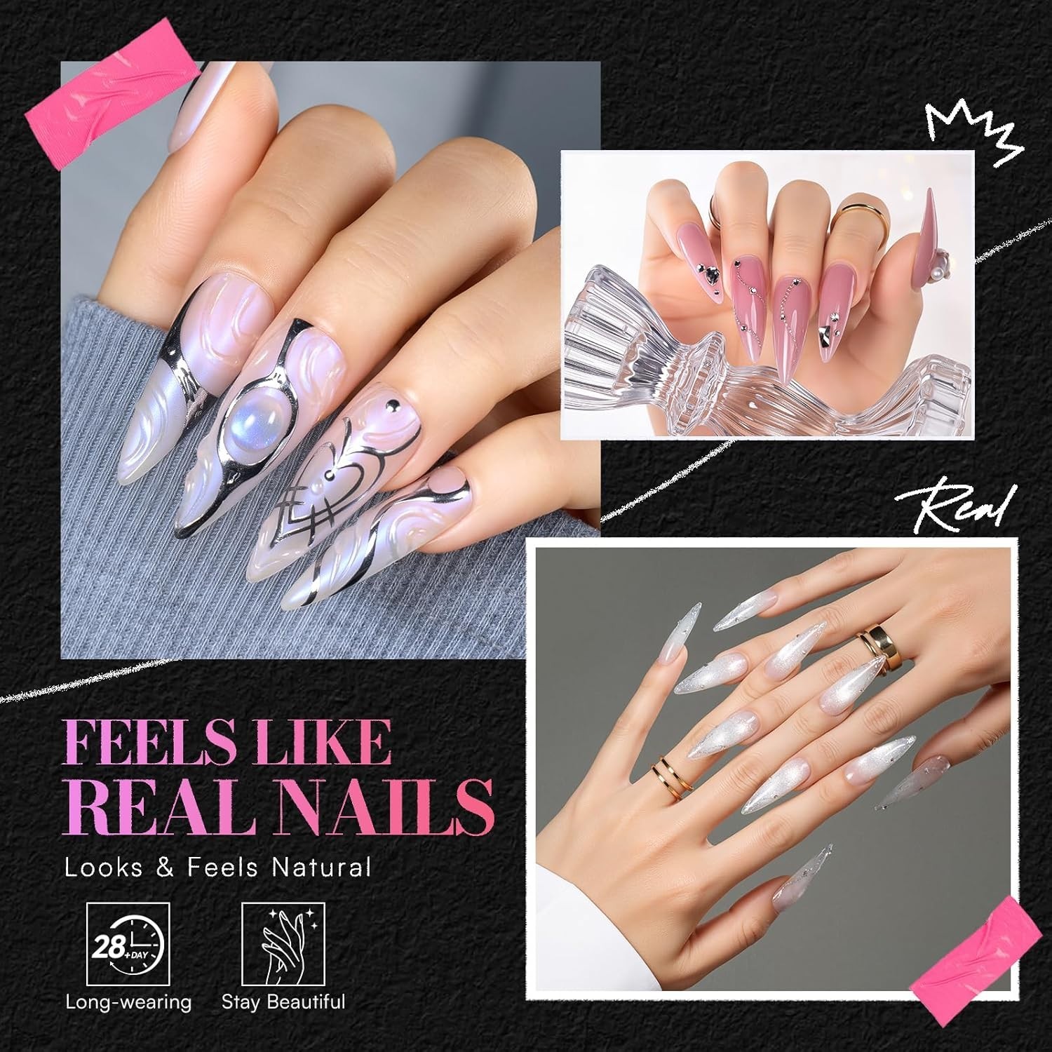 Flexible & Elegant Medium Almond Stiletto Nail Tips – 504 PCS Clear Press-Ons
