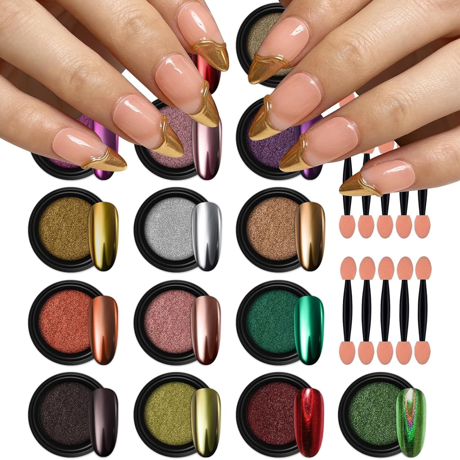 Elegant 16 Jar Chrome Pigment Powder Kit – Iridescent Nail Art Essentials
