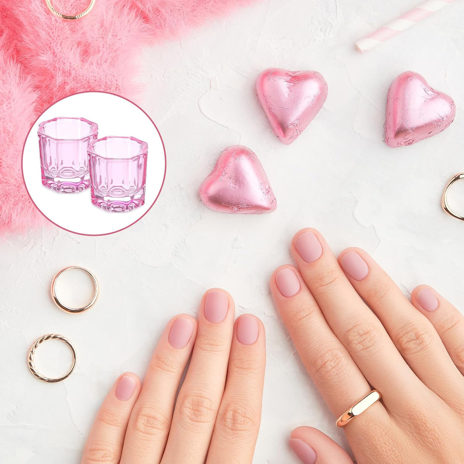 Pink Glass Nail Dappen Dish 2 Pack Acrylic Liquid Holder for Art Manicure and