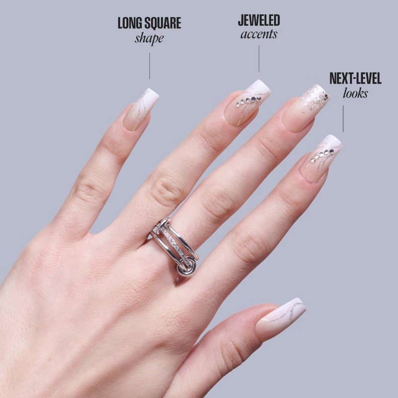 Jeweled Press-On Fake Nails Long Square – Wrapped in Beauty – 35ct