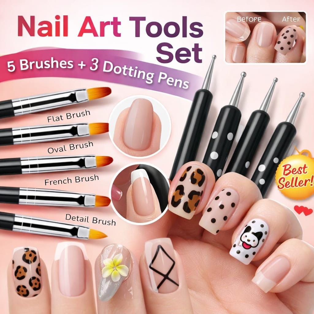 34Pcs Professional Nail Art Brush Set Acrylic Ombre Dotting Tools