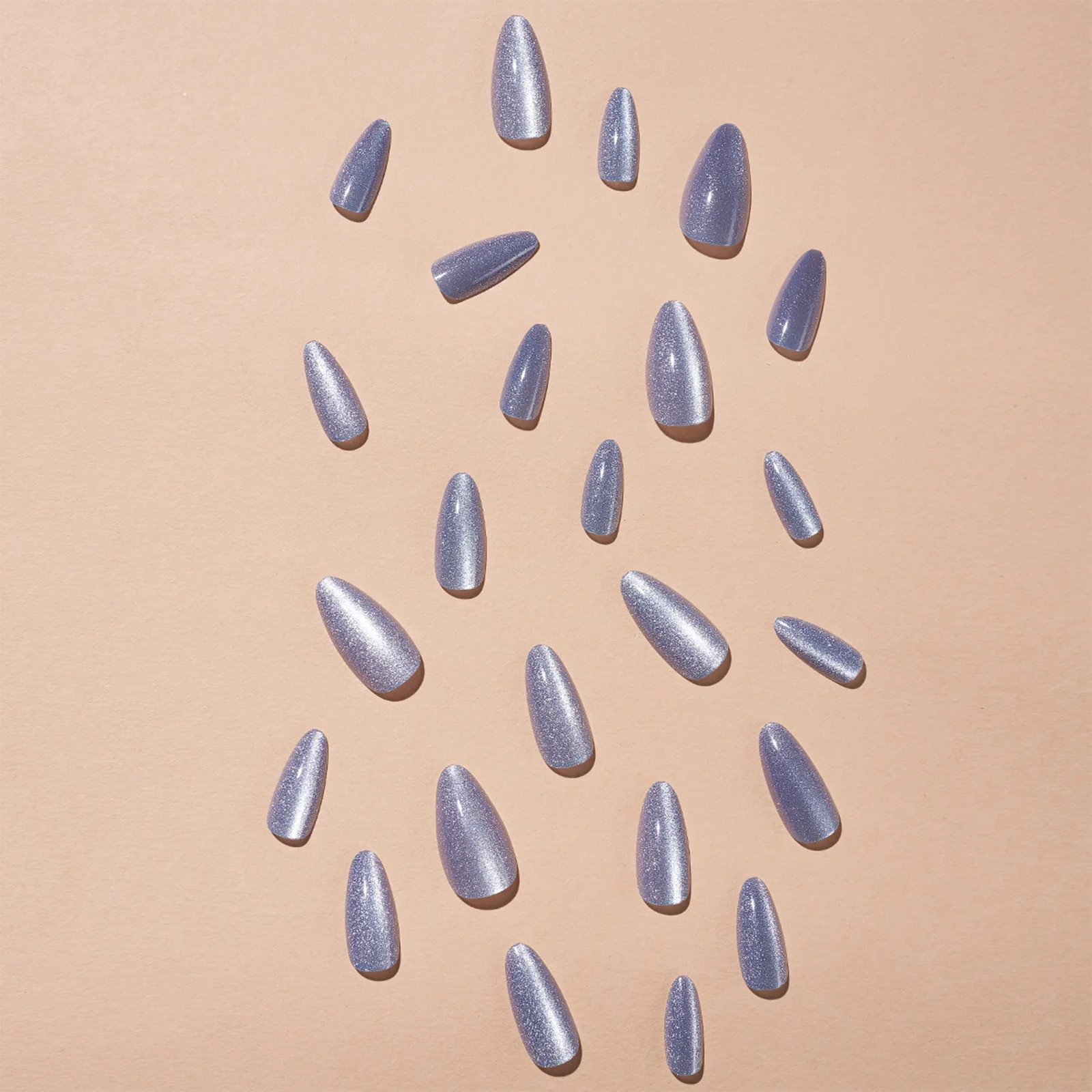 24pcs Purple Cat Eye Almond Long False Nails Glitter Shiny Nail Patch