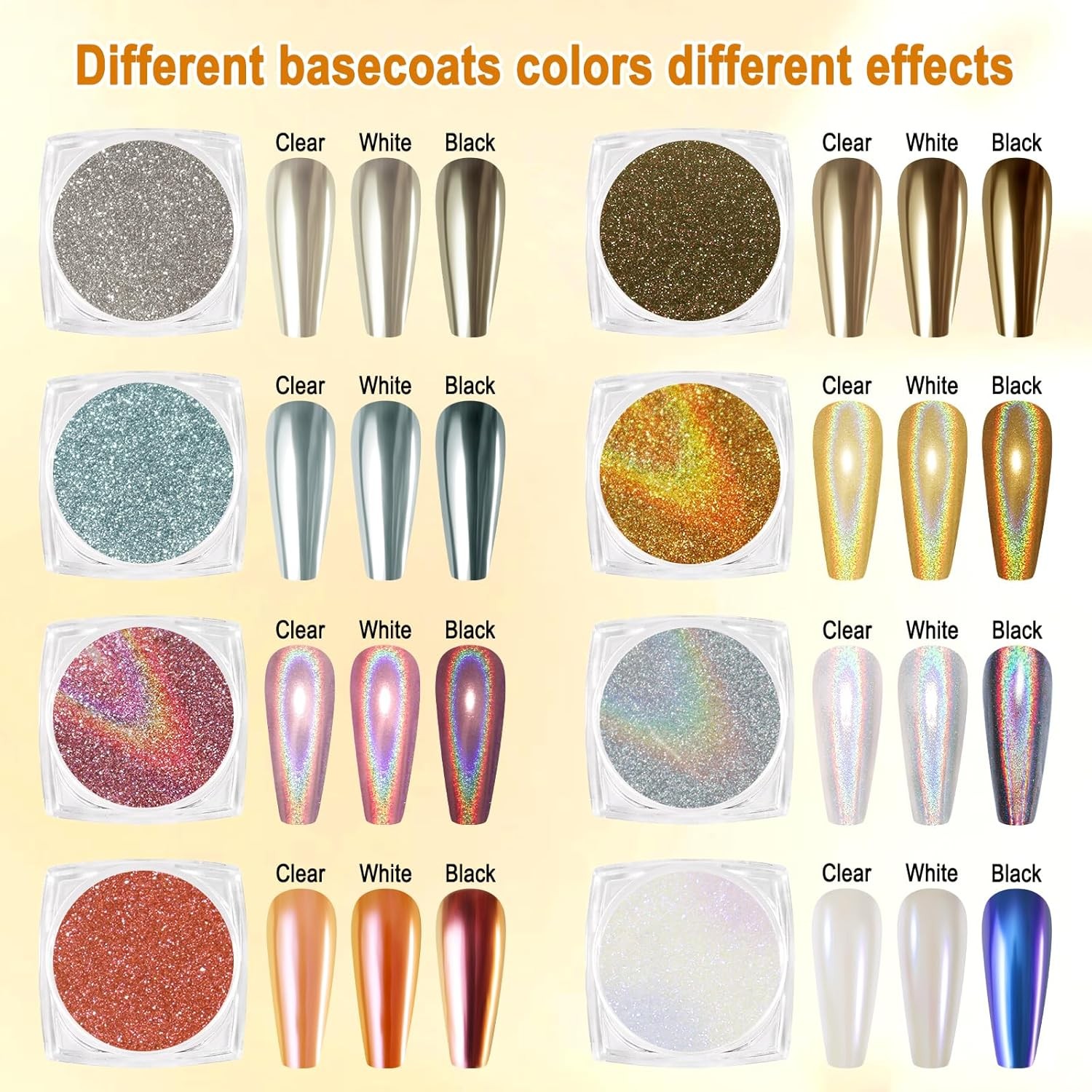 16 Jars Chrome Nail Powder Nail Art Glitter Decorat Metallic