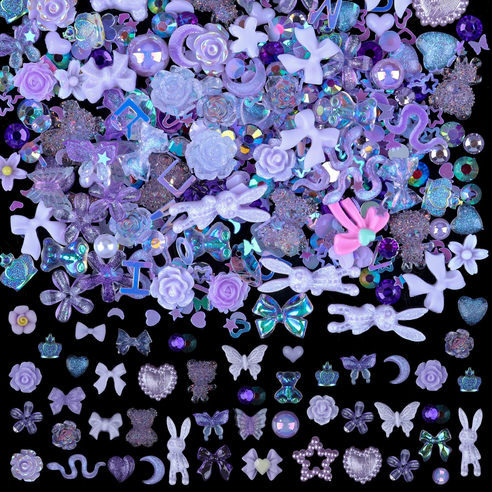 100 Pieces 3D Resin Butterfly Bear Nail Charms Rose Flower Peach Skirt Bow Deer