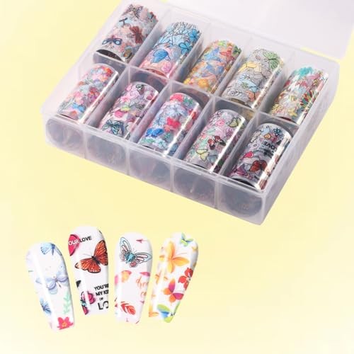Butterfly Print Nail Art Foils Transfer Stickers 10Pcs Flowers Print Nail