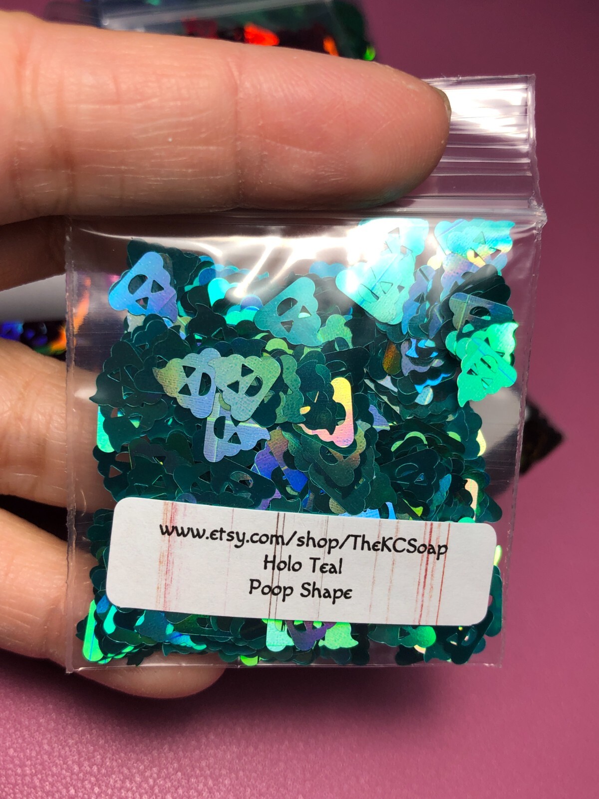 5G Holographic Teal Poop Shape nail acrylic gel craft US Seller