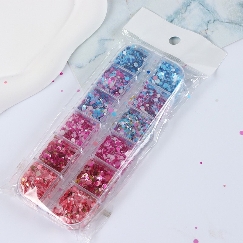 12 Grids Round Dot Shape Mini Nail Sequins Glitter Nail Art Paillette