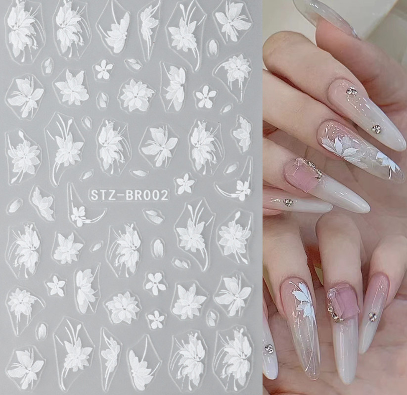 3D White Lace Flower Nail Art Lily Petal Floral Matte Effect Nail Stickers NH27