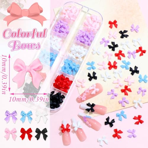 2 Boxes 3D Nail Charms Set Mix Color Bow Charms for Nails Colorful Acrylic