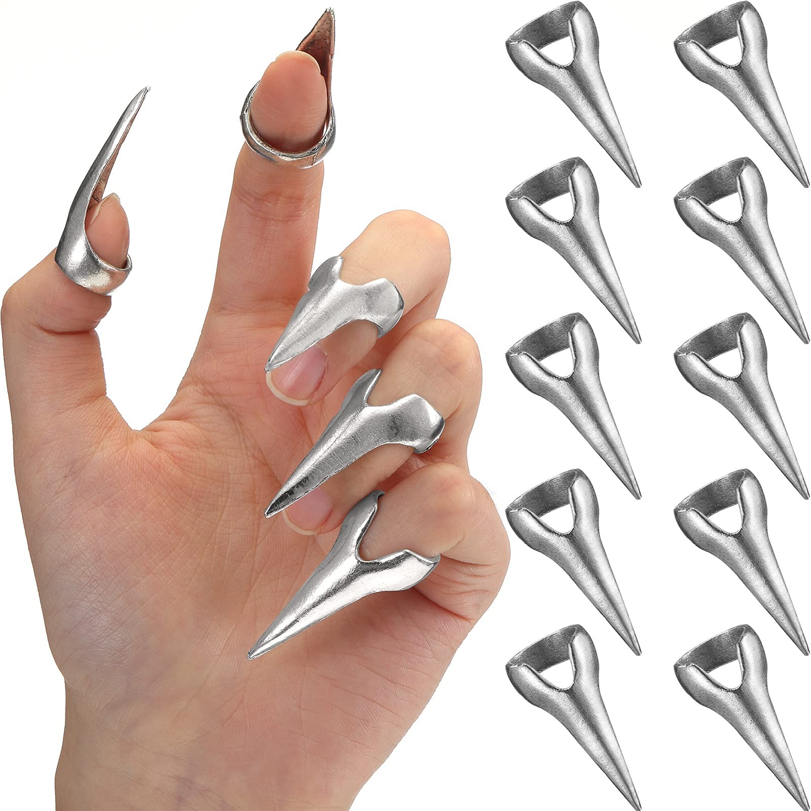 Hicarer Finger Claws Rings Full Set Retro Metal Nail Punk Rock Silver