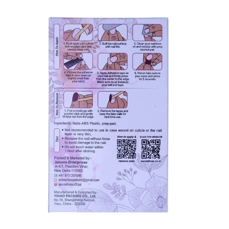 Secret Lives Reusable Press On Nails Designer Oval Shape White Skin 24 SET