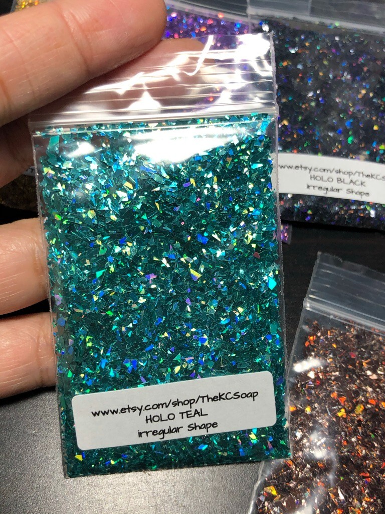 50g Solvent Resistant IRREGULAR CUT SHAPE Glitter HOLO TEAL ART Nail Craft