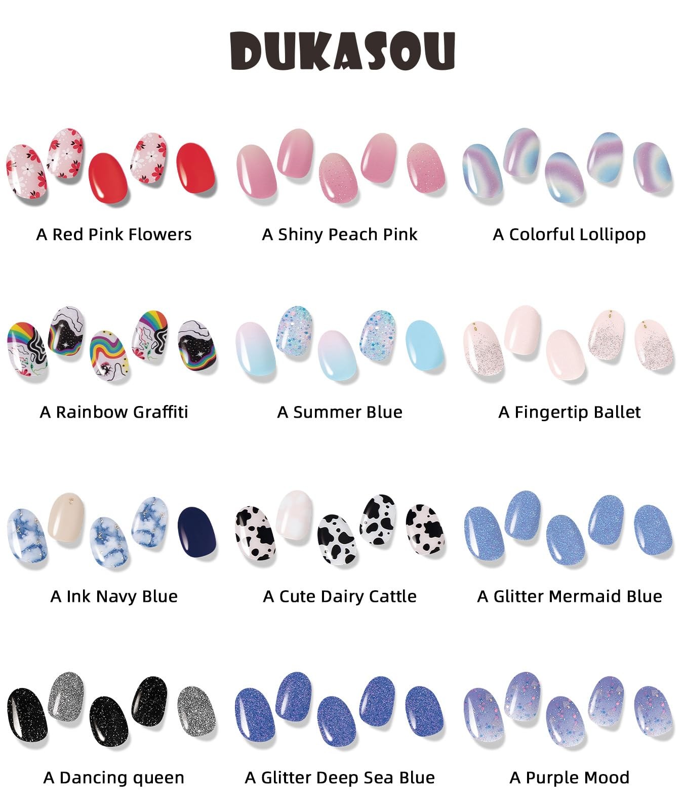 Semi Cured Gel Nail Strips, 28 Pcs UV Gel Nail Stickers, Long Lasting Gel Nail