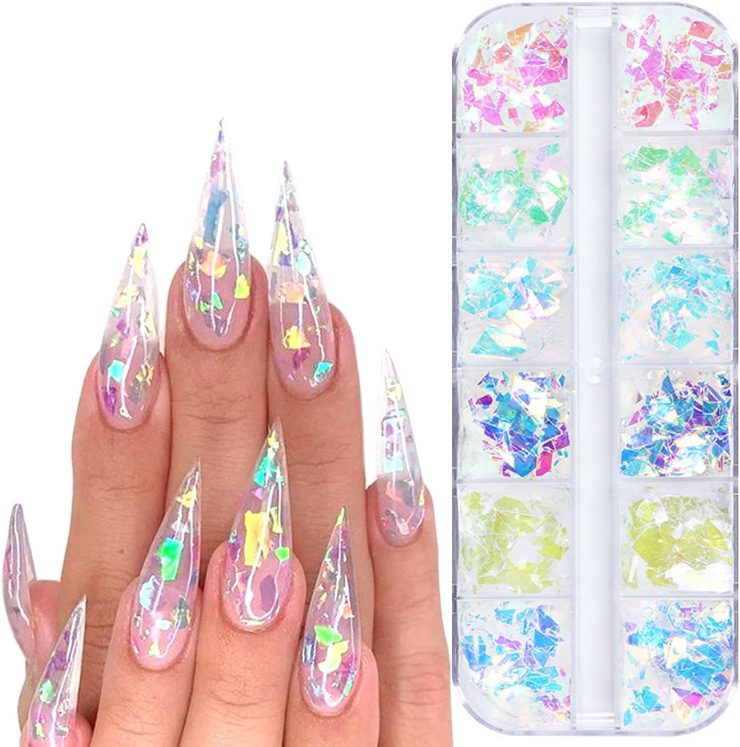 Iridescent Glitter Nail Art Sequins, Holographic 3D Irregular Ultra Thin Nail Ar