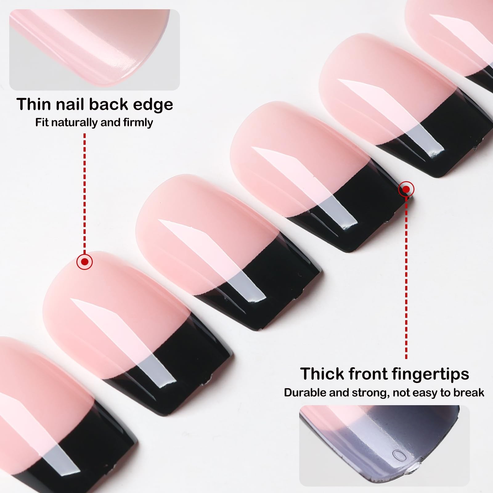 240pc Black French Tip Press on Nails Medium Square Fake Nails, French Nails …