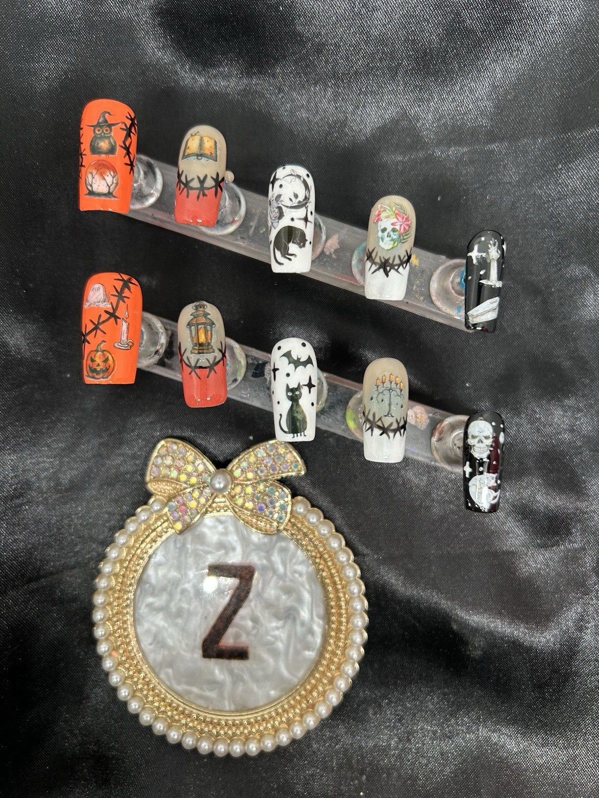 Z NAILZ! Handmade M Square Shiny Halloween Multicolor Press On Nails