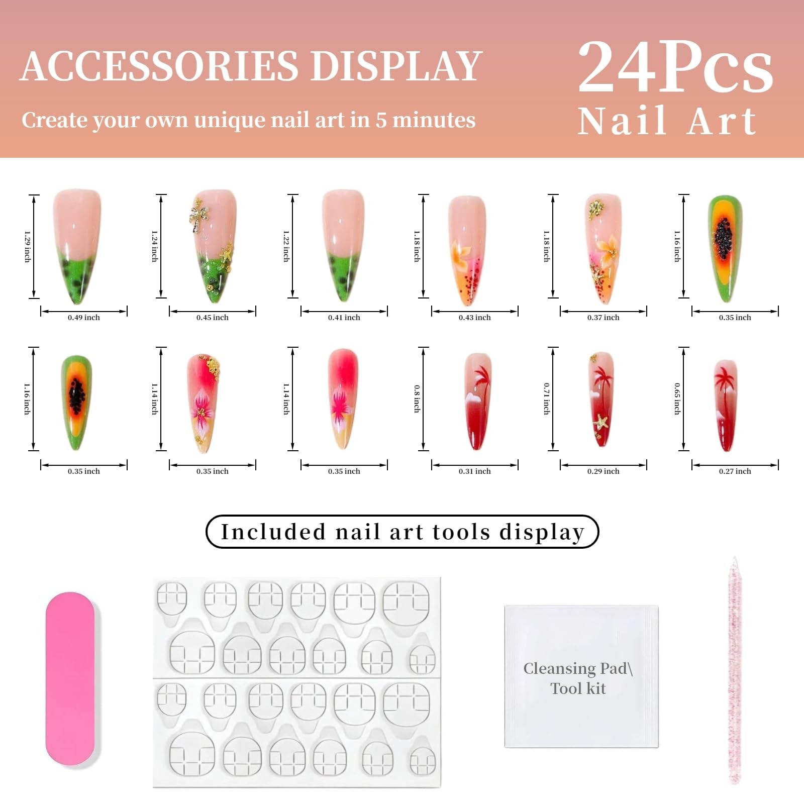 Tephrent Fruit Press on Nails Stiletto