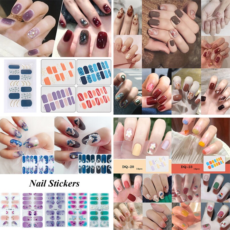 14Tips Nail Stickers Full Cover DIY Manicure Art Nail Foils Wraps 3D Nail Decal✔