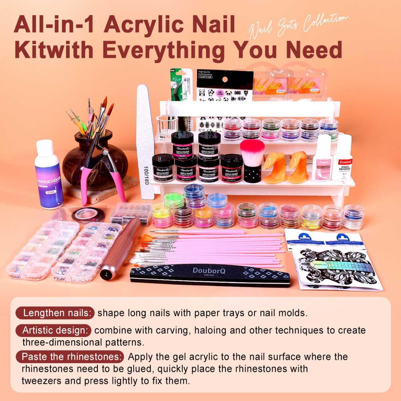 Acrylic Nail Kit for Beginners with Everything- Acrylic Nail Kit with Drill Lamp
