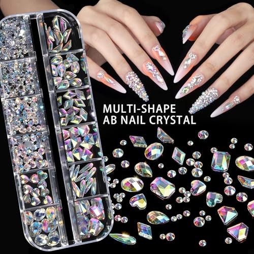 4 Boxes Nail Charms and Gems Set, Nail Rhinestones Nail Kit with Nail Art