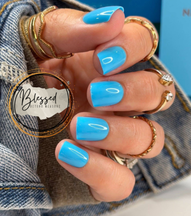 Red Aspen Press On Nails-Elle-ctric Blue Short Square Shiny