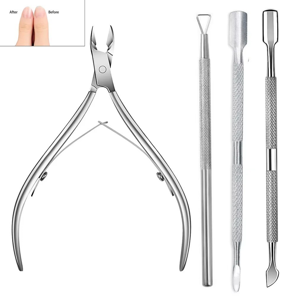 4PCS Cuticle Pliers Set with Pusher Stainless Steel Nail Trimmer Tool Kit
