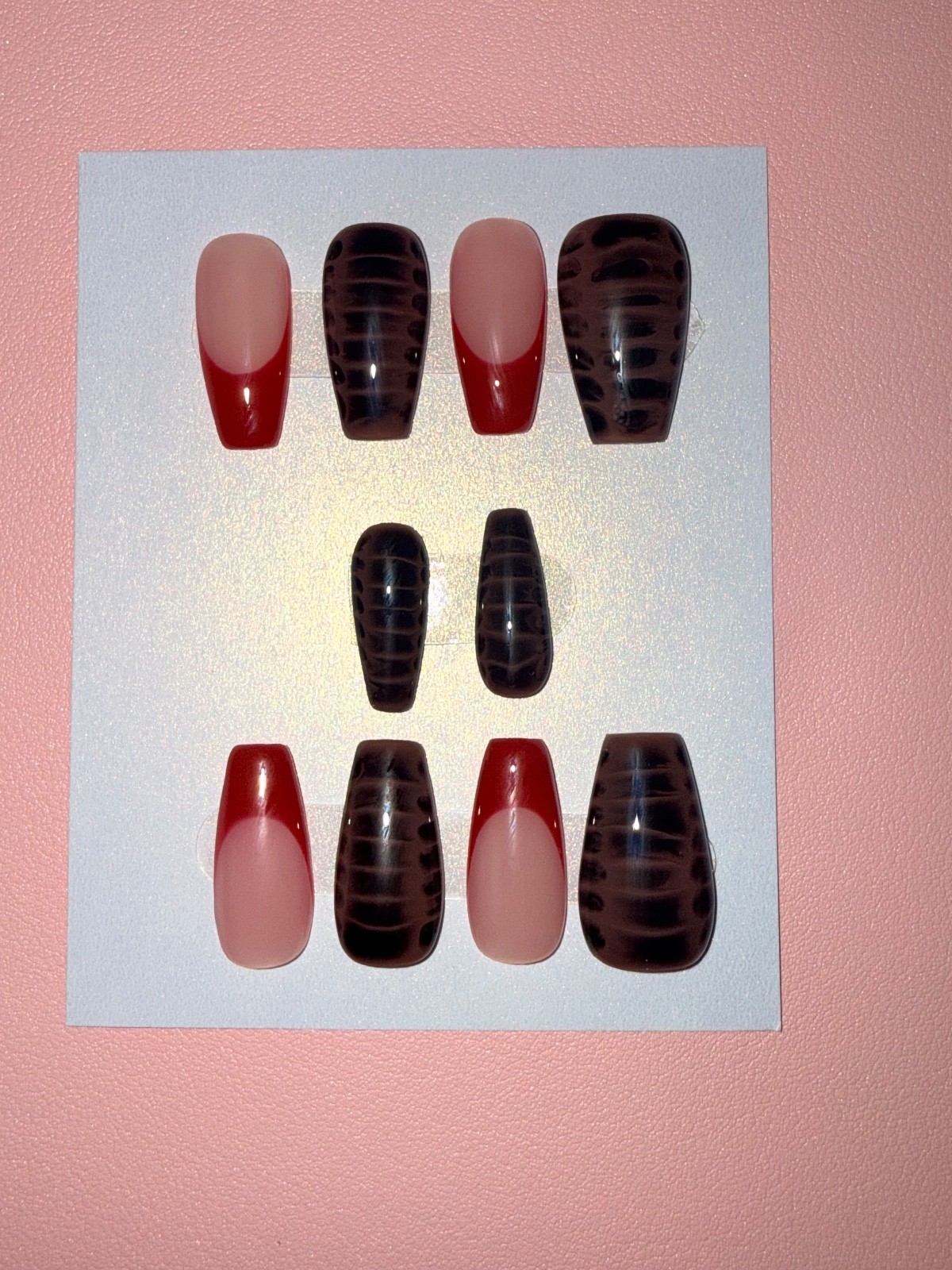 Red French & Crocodile Skin Press-On Nail Set S-L
