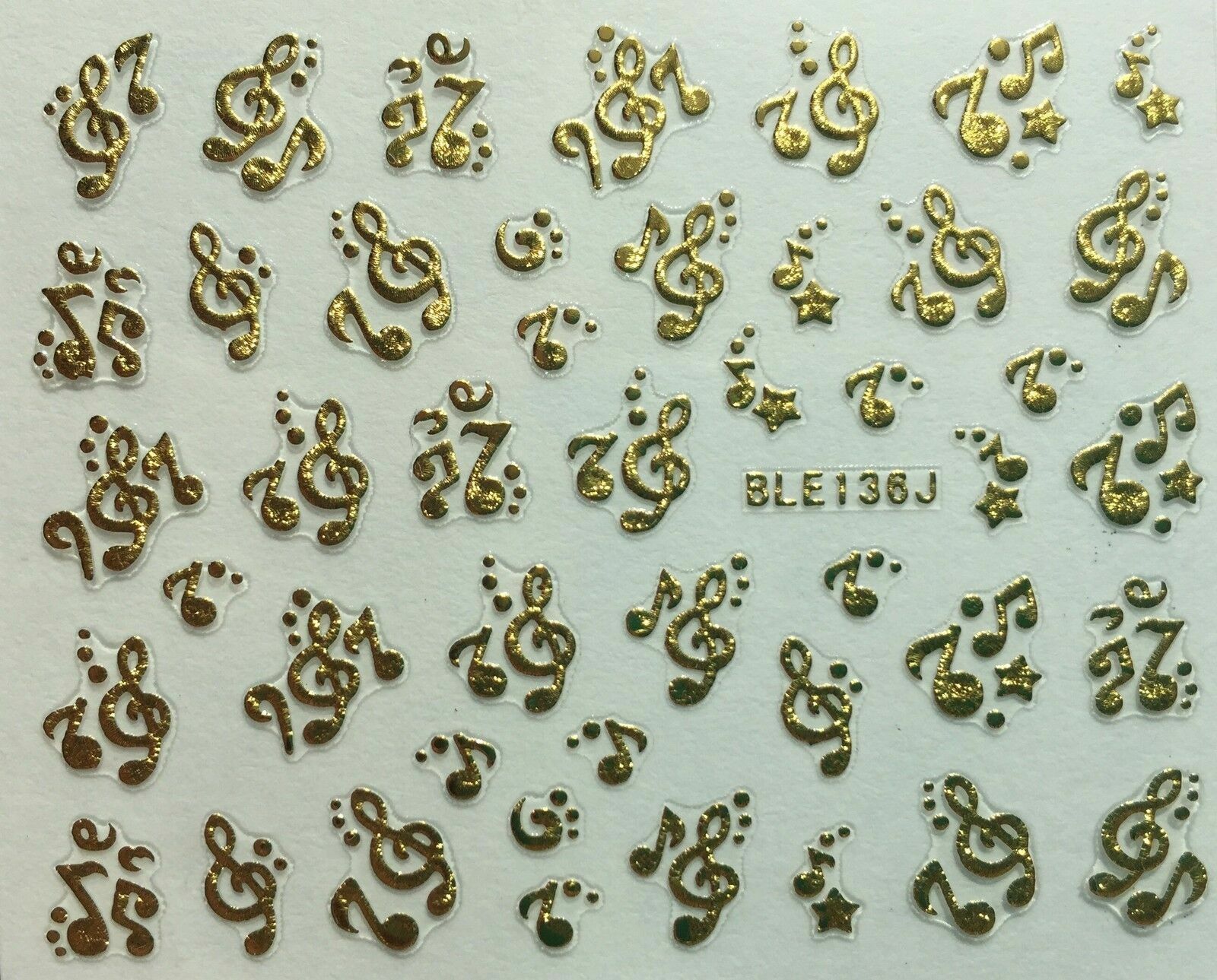Nail Art 3D Decal Stickers Music Notes Metallic Gold BLE136J