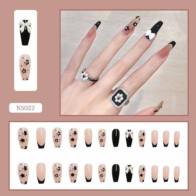 2X 24PCS Fake Nails Reusable Stick On Nails Press on Full Cover False Nail Tips