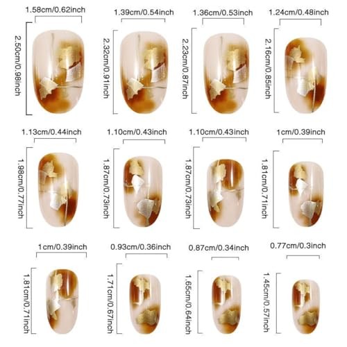 Brown Marble Press on Nails Medium Oval Glossy Fake Nails with Glitter style10