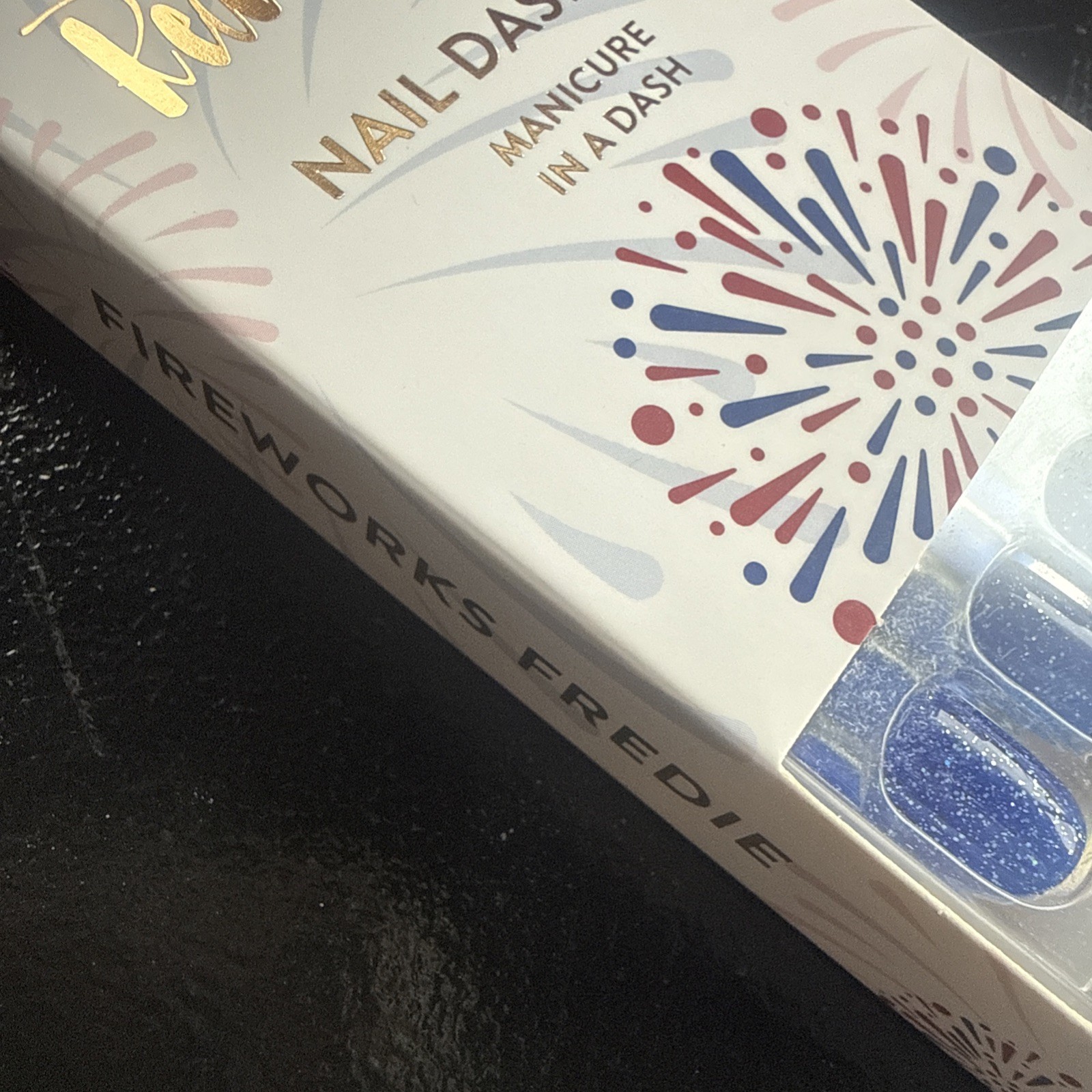 Red Aspen Press On Short Square Blue Glitter Fireworks Freddie 💙