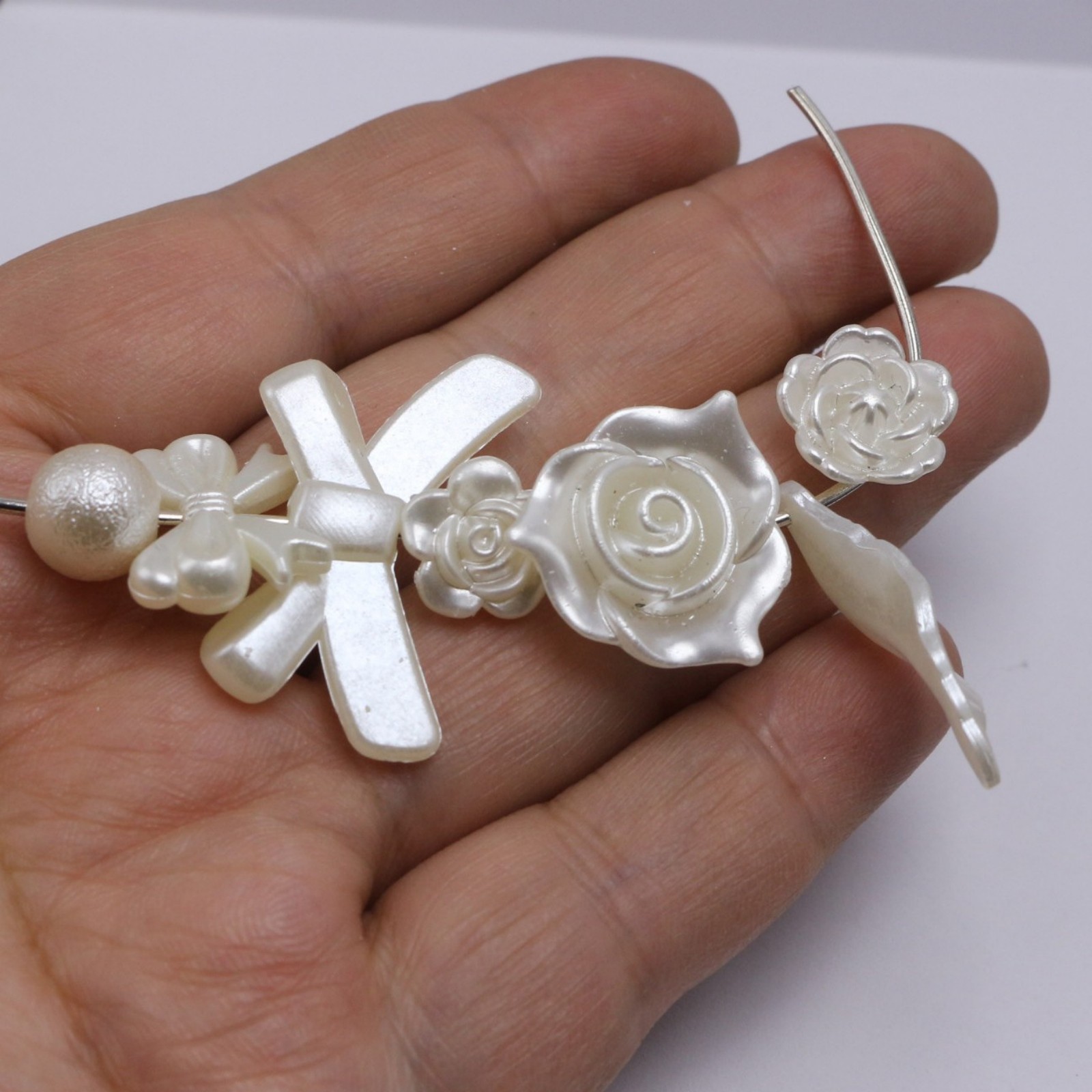 50pcs Mixed Baroque Pearl Beads Cabochons Flatback Flower Bows Leaves Cute Kawai